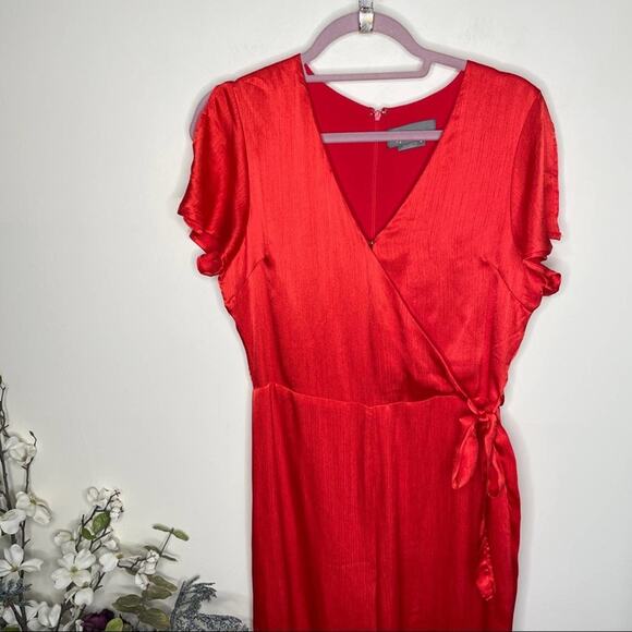 ANTHROPOLOGIE Maquelle Satin Flutter Sleeve Jumpsuit Red {HH29} - Picture 5 of 10